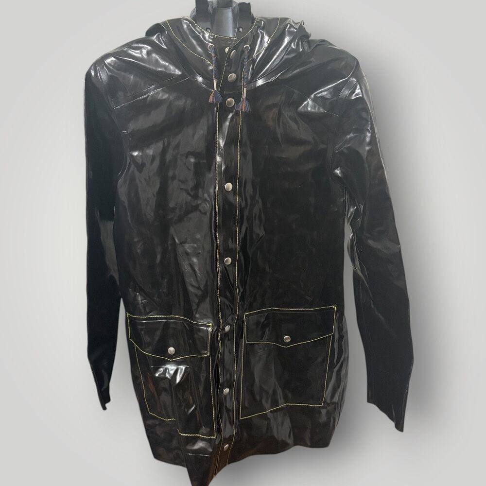 Stutterheim x Marni Black Glossy PVC Waterproof Hooded Raincoat Coat Medium
